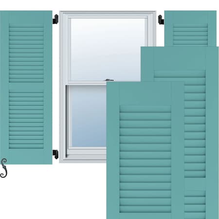 12W X 37H Americraft Two Equal Louver Exterior Real Wood Shutters, Pure Turquoise